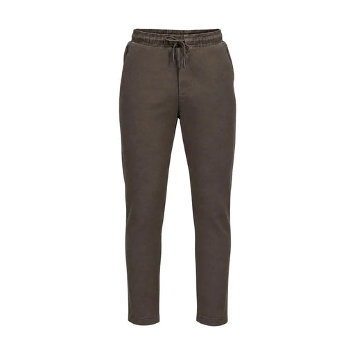 Gianni Lupo men brown cotton stretch fit trousers with dark olive green jogger pants elastic waistband and drawstring