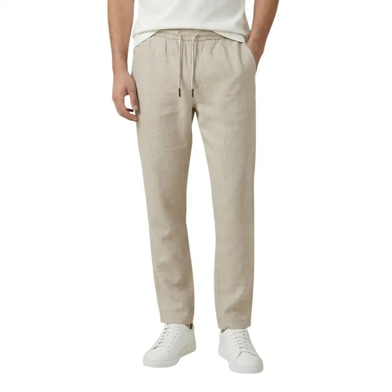 lin beige gianni lupo Pantalon homme en lyocell, coupe fuselée, taille élastiquée avec cordon de serrage, idéal pour une tenue décontractée.
