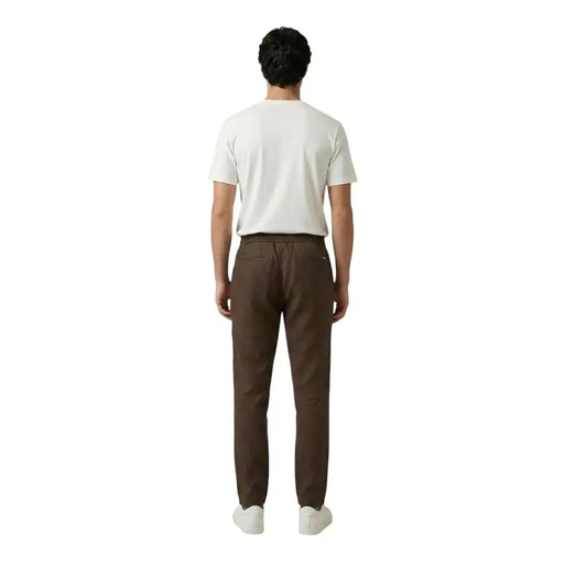 Gianni lupo men brown lyocell trousers with laces featuring relaxed fit and elastic waistband detail