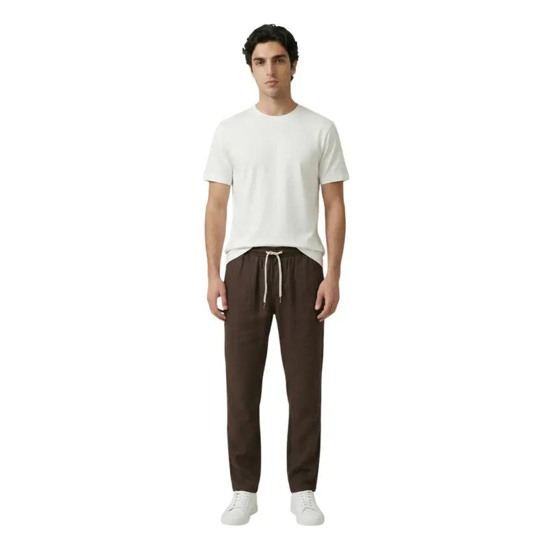 Pantalon en lin lyocell marron par gianni lupo pour hommes avec taille élastiquée et jambes fuselées fj3270-s26