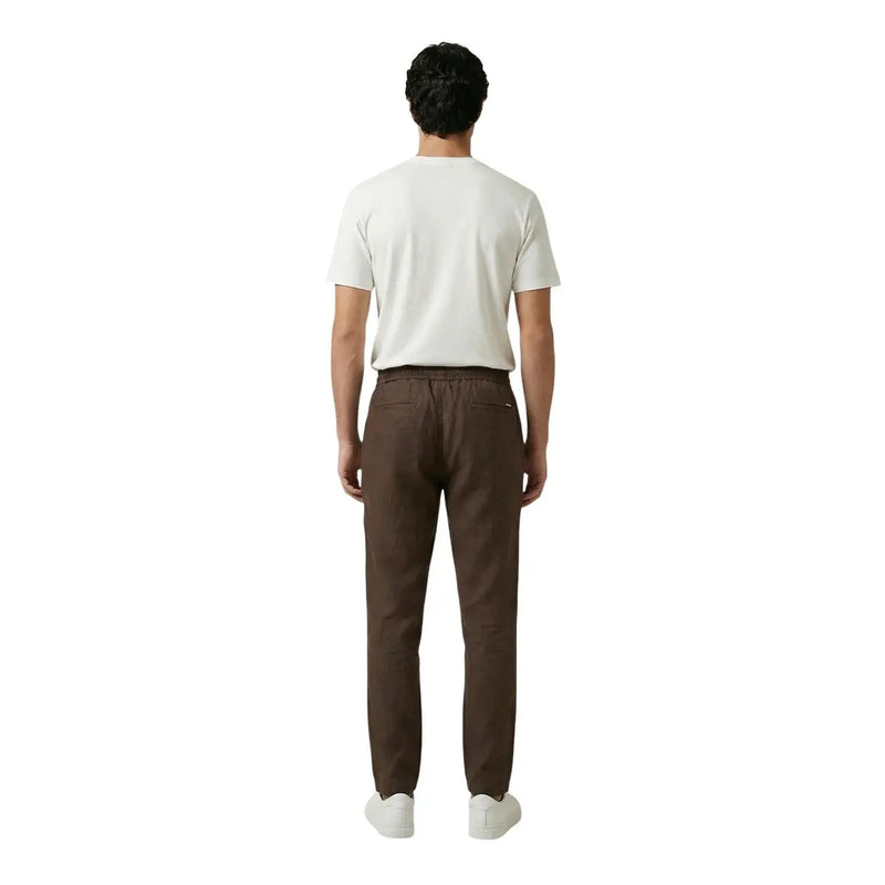 Gianni lupo men brown lyocell trousers with laces featuring relaxed fit and elastic waistband detail