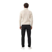 A cream-colored ribbed cotton turtleneck sweater with a classic fitted silhouette for men by gianni lupo