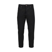 Black cotton gianni lupo men trousers featuring straight-leg black denim jeans with silver-toned button closure