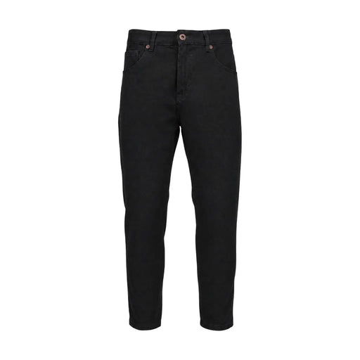 Black cotton gianni lupo men trousers featuring straight-leg black denim jeans with silver-toned button closure