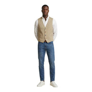 Gianni lupo men gilet beige cotton stretch waistcoat button-up vest worn over a white shirt front view