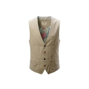 Gianni Lupo men gilet beige cotton stretch waistcoat with floral patterned lining and wooden buttons