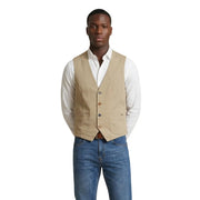 Beige cotton stretch vest by gianni lupo featuring brown buttons and two front pockets for men