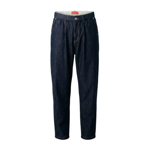 Gianni lupo men jeans blue cotton stretch slim fit dark indigo denim trousers with relaxed fit and elastic waistband