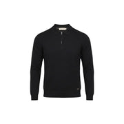 Chemise noire à manches longues Gianni Lupo Polo homme en maille avec fermeture éclair à mi-hauteur et poignets côtelés en viscose