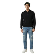 Chemise noire à manches longues Gianni Lupo Polo en maille avec col zippé à mi-hauteur et poignets côtelés, en viscose
