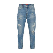 Gianni Lupo men light blue denim jeans with distressed ripped details on thighs and knees model GL6517Q