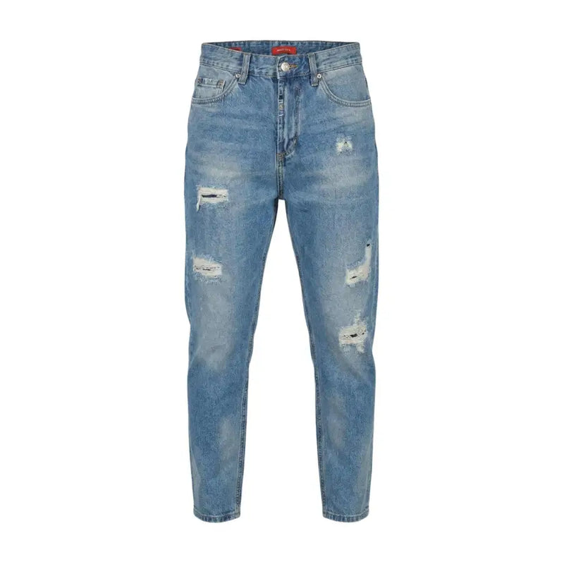 Gianni Lupo men light blue denim jeans with distressed ripped details on thighs and knees model GL6517Q
