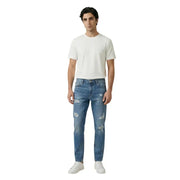 Gianni Lupo men light blue distressed denim jeans with classic five-pocket design and faded worn out effect