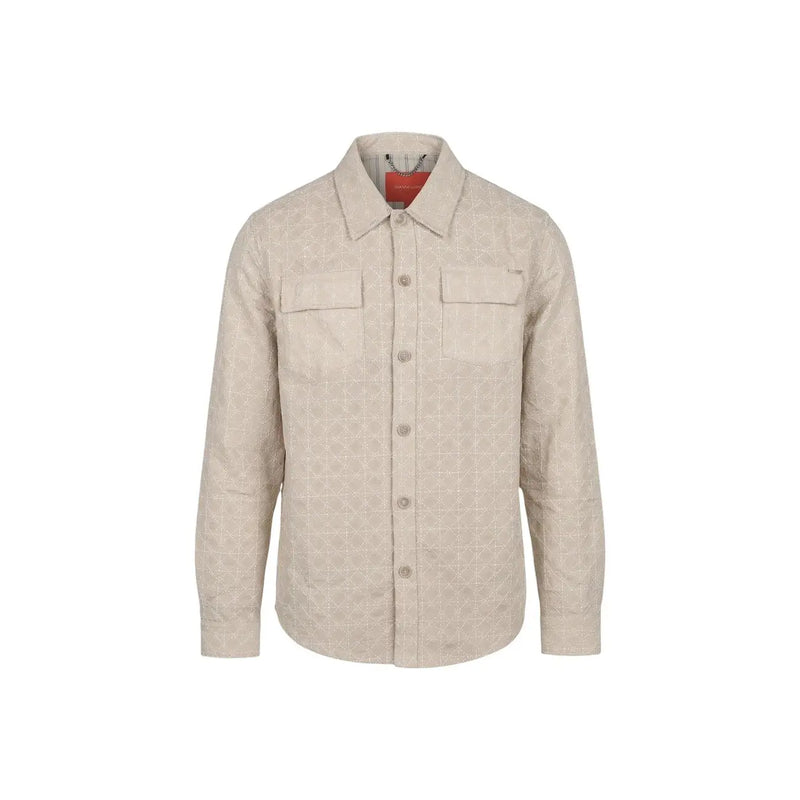 Beige Gianni Lupo men shirt with subtle geometric pattern and two chest pockets in button-up style
