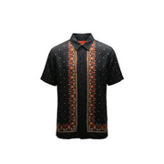 Gianni Lupo men shirt black short-sleeved button-up with red and gold embroidered front placket and white dot pattern