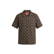 Gianni Lupo men shirt featuring a dark brown short-sleeved button-up design with a beige geometric pattern