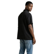 Black short-sleeved button-up shirt with classic collar and tailored fit by Gianni Lupo for men