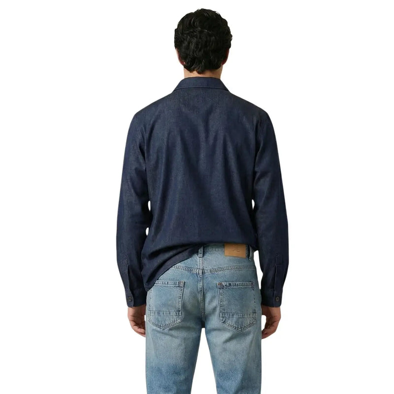 Gianni Lupo men shirt in dark blue denim with classic collar and buttoned cuffs for a stylish casual look