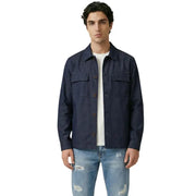 Dark blue denim jacket by Gianni Lupo featuring two chest pockets and brown buttons for men