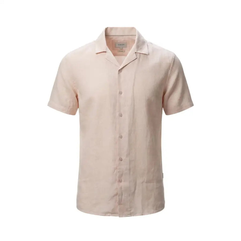 Gianni Lupo men shirt light beige short-sleeved button-up with classic collar and subtle texture