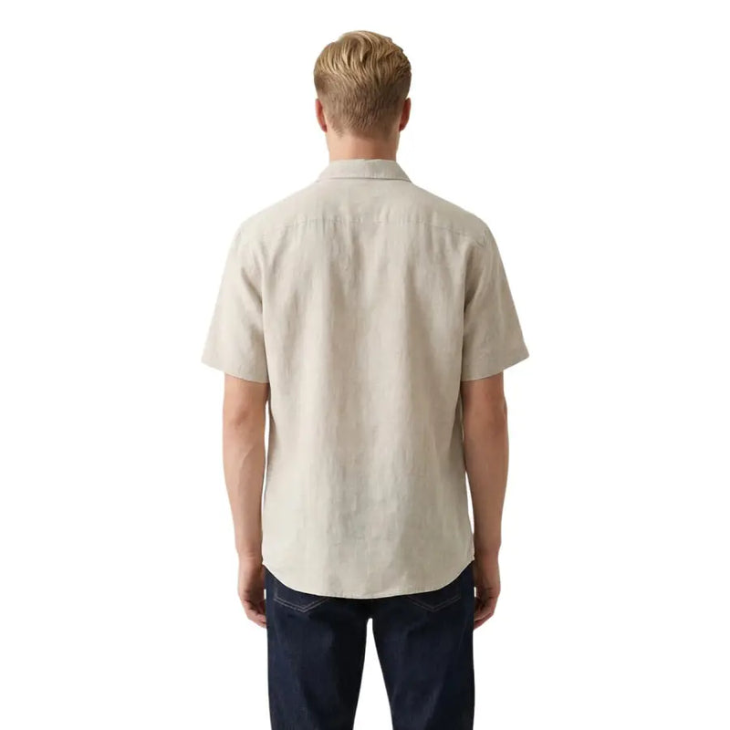 Beige linen short-sleeved shirt with classic collar by Gianni Lupo designed for men