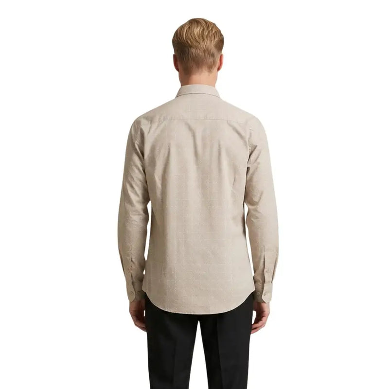 Beige textured cotton dress shirt with classic collar and buttoned cuffs by gianni lupo for men