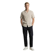 Beige short-sleeved linen men shirt with collar and button-front by Gianni Lupo perfect for casual wear