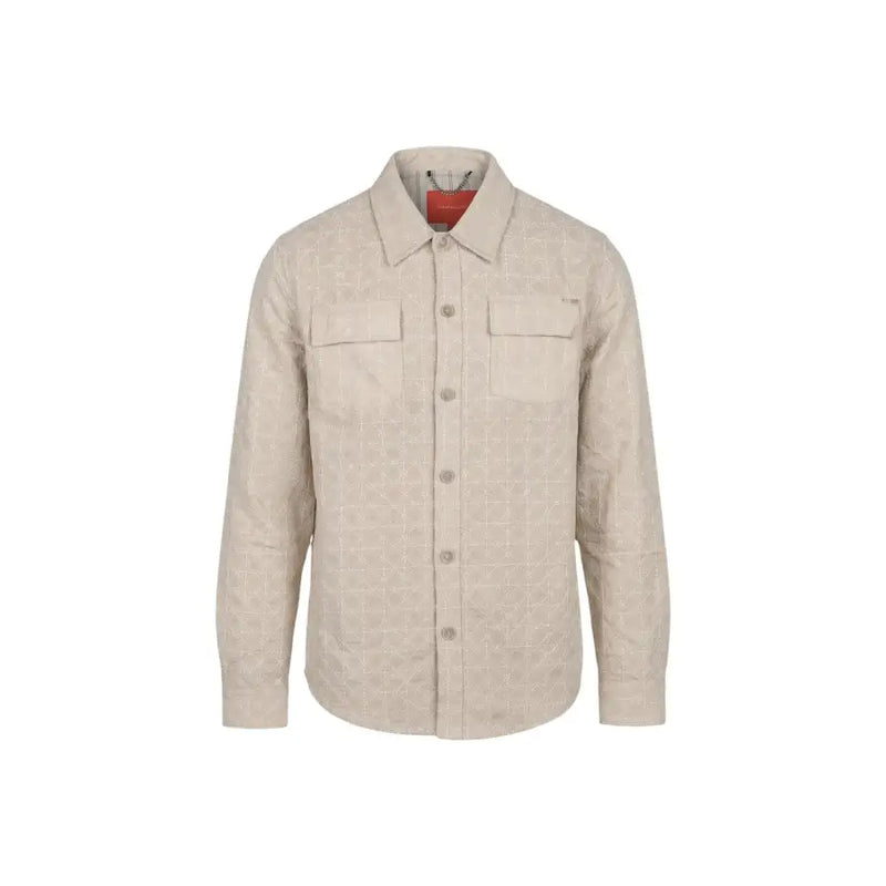 Beige Gianni Lupo men shirt with subtle geometric pattern and two chest pockets in button-up style