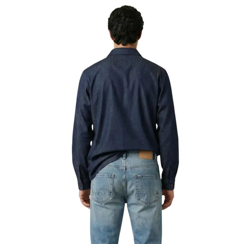 Gianni Lupo men shirt in dark blue denim with classic collar and buttoned cuffs for a stylish casual look