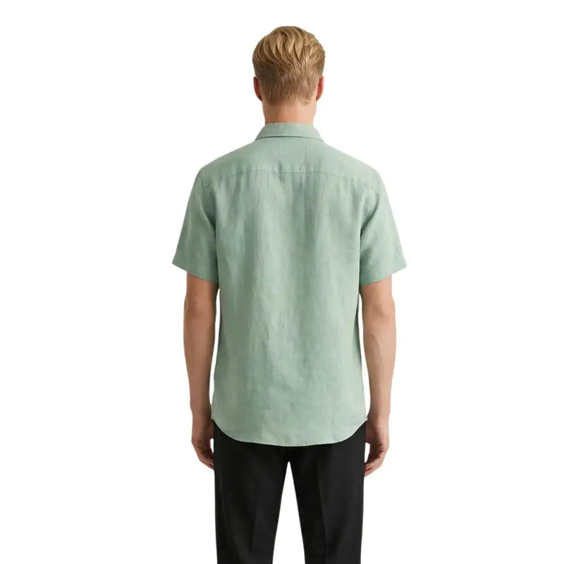 Gianni Lupo men shirt light green short-sleeved button-up with classic collar and subtle texture