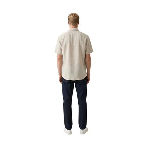 Beige short-sleeved linen shirt with classic collar and tailored fit by Gianni Lupo men shirt