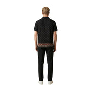 Gianni Lupo men shirt black short-sleeved with white polka dots and colorful embroidered hem detail