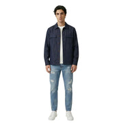 Navy blue gianni lupo men shirt with classic collar and two chest pockets made from high-quality fabric