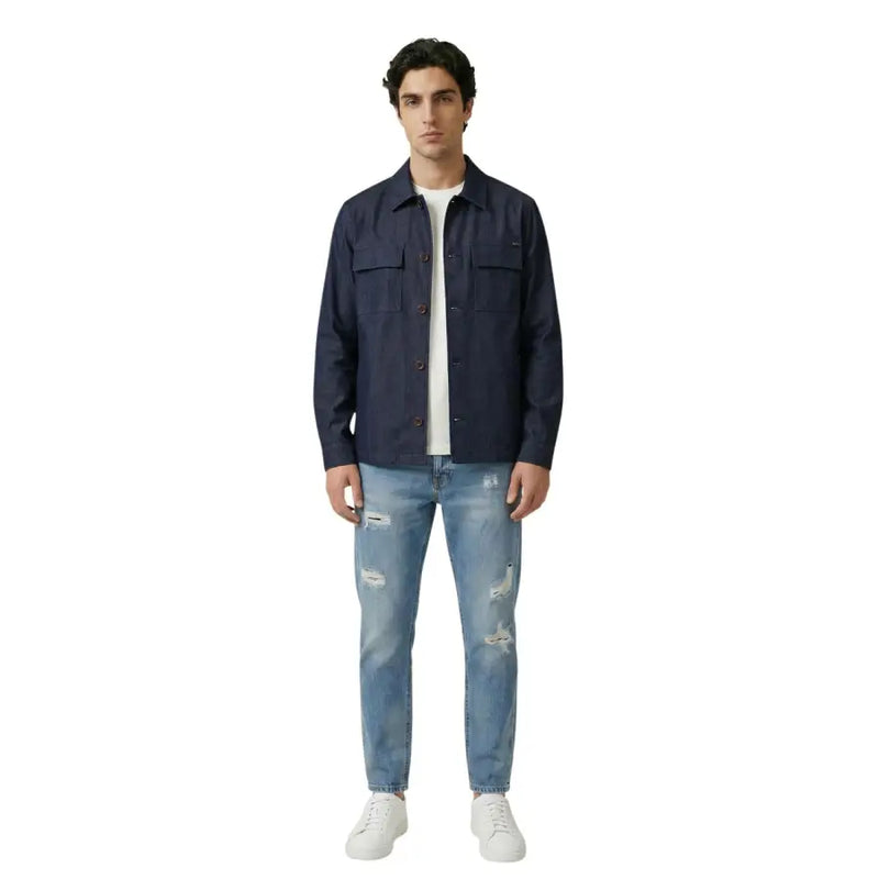Navy blue gianni lupo men shirt with classic collar and two chest pockets made from high-quality fabric