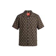 Gianni Lupo men shirt featuring a dark brown short-sleeved button-up design with a beige geometric pattern