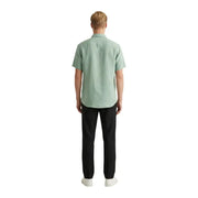 Gianni Lupo men shirt light green short-sleeved button-up made of textured fabric worn with black trousers