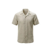 Beige short-sleeved linen shirt with classic collar and button-down front for men by Gianni Lupo