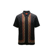 Gianni Lupo men shirt black short-sleeved button-up with red and gold embroidered front placket and white dot pattern