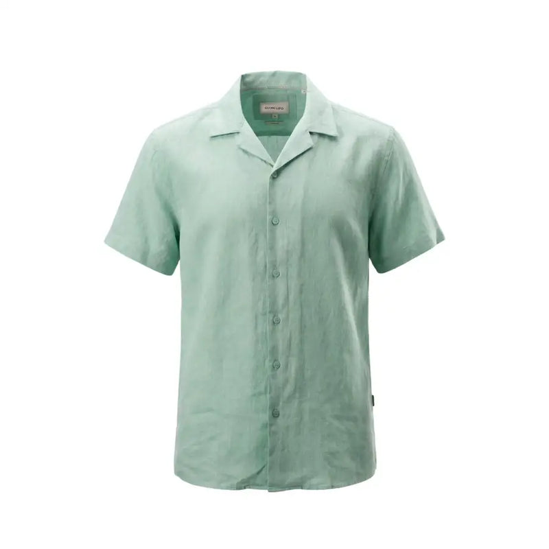 Gianni Lupo men shirt in light mint green short-sleeved button-up with classic collar and subtle texture