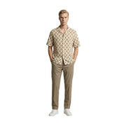 Gianni Lupo men shirt beige short-sleeved button-up with muted brown geometric pattern for casual wear