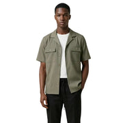 Gianni Lupo men shirt olive green short-sleeved button-up with two chest pockets and a collar