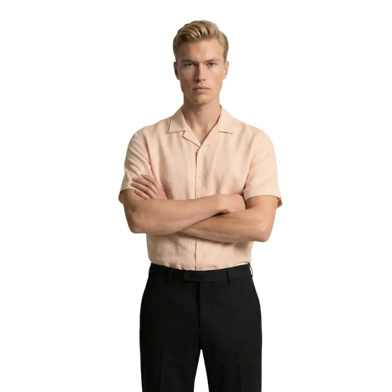 Gianni Lupo men shirt light peach short-sleeved button-up with classic collar and neatly pressed fabric