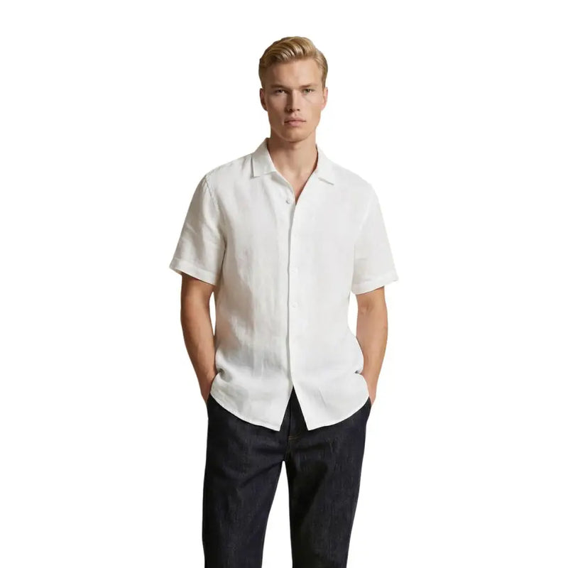 White short-sleeved linen shirt with classic collar and button-down front by Gianni Lupo men shirt