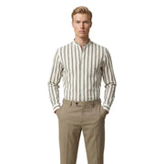 Gianni Lupo men shirt long-sleeved button-up with cream and dark gray vertical stripes and a stand collar