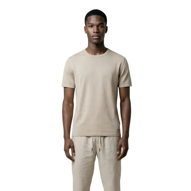 T-shirt beige à manches courtes et col rond t-shirt fabriqué en tissu de coton doux à partir de Gianni Lupo hommes t-shirt collection