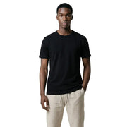 Gianni Lupo hommes t-shirt T-shirt noir à col rond, en tissu légèrement texturé et au design minimaliste