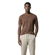 Gianni Lupo hommes t-shirt en coton doux marron, à manches courtes et col rond, pour une tenue décontractée