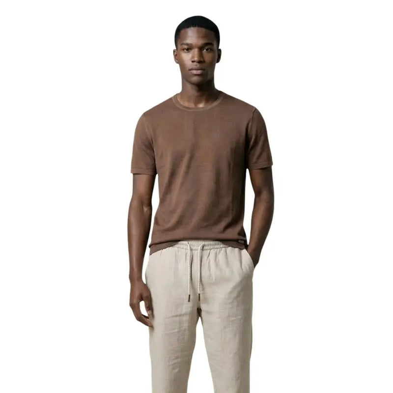 Gianni Lupo hommes t-shirt en coton doux marron, à manches courtes et col rond, pour une tenue décontractée