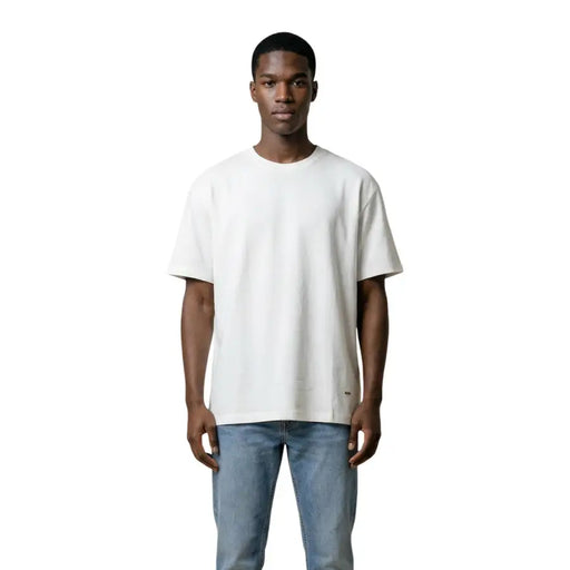Gianni Lupo men t shirt white round neck 100 percent cotton with relaxed fit and subtle lower left branding