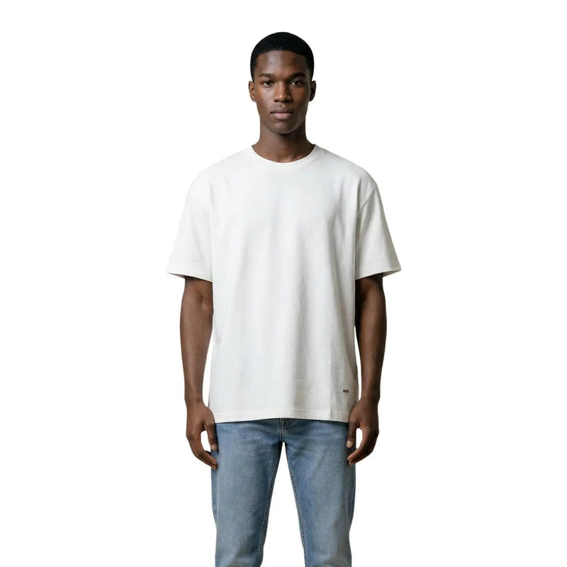 Gianni Lupo men t shirt white round neck 100 percent cotton with relaxed fit and subtle lower left branding